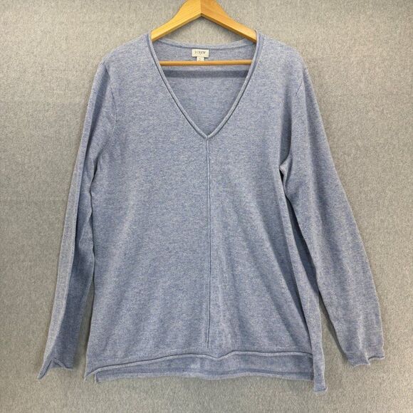 J.Crew Women's Large V-Neck Sweater Soft Cotton Wool Blend Carolina Blue Knit - Picture 1 of 14